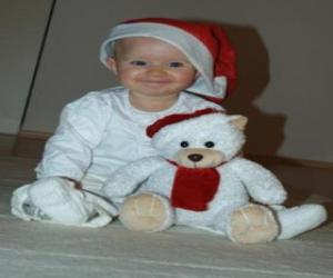 пазл Мальчик с шляпы Санта-Клауса со своим плюш&amp;#1
